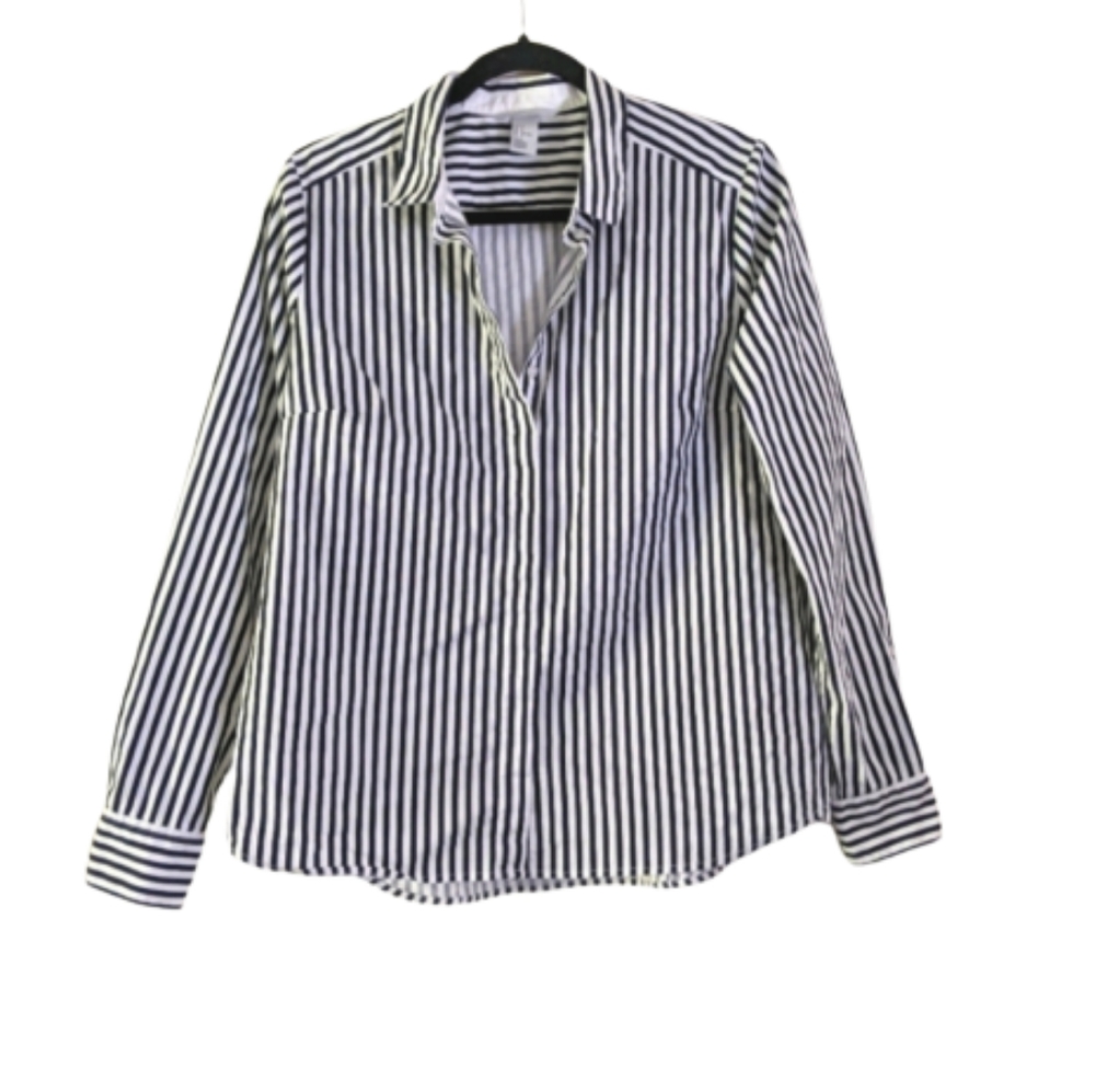 🌟 H&M black and white striped collared Blouse